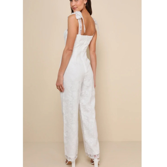 LULU'S XL White Extraordinary Charm Floral Burnout Tie-Strap Jumpsuit NEW B62 - Picture 2 of 11